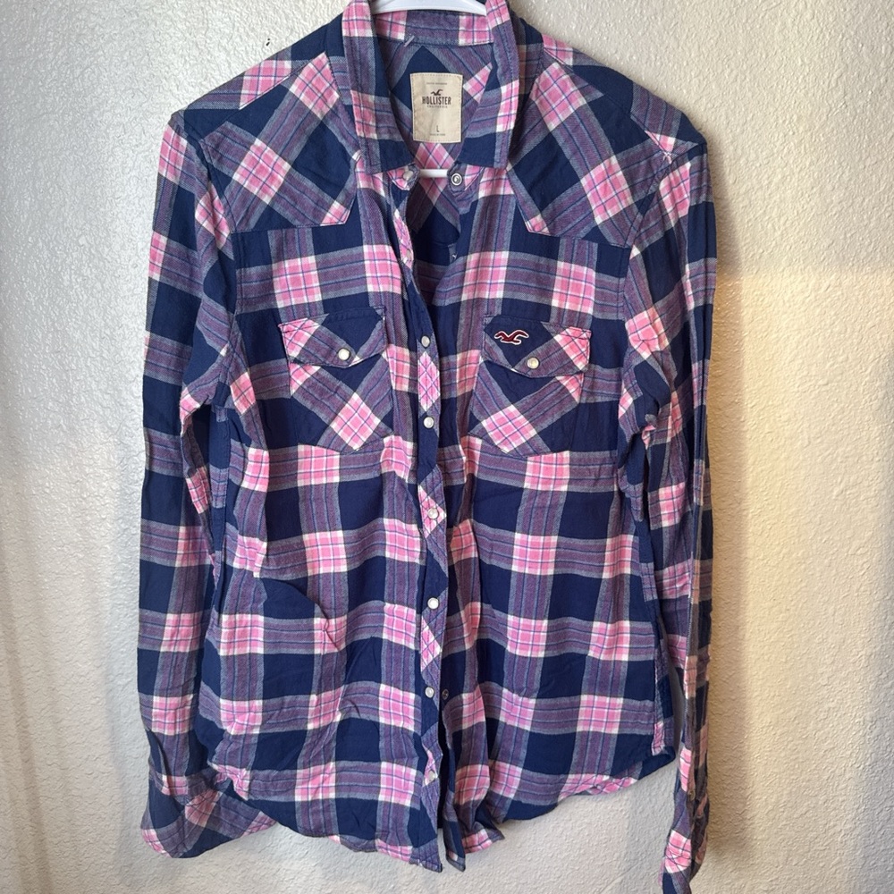 Y2K Hollister Pink and Blue Plaid Shirt